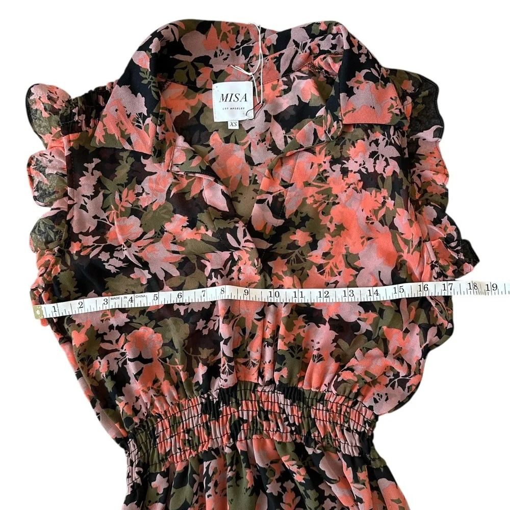 Misa Los Angeles Editha Dress Floral Pink Coral Black Green Size XS NWT w/ Flaw - Picture 9 of 13